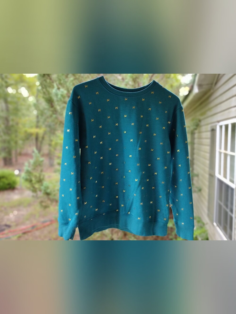 Cat & Jack Teal Sweatshirt with Gold Bow Accents